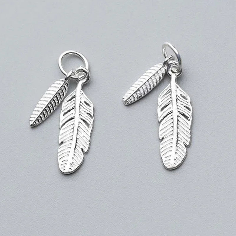 Fashion Classic Feather Design Charms 925 Sterling Silver Men Women Jewelry Accessories DIY Earrings Necklace Pendant Materials
