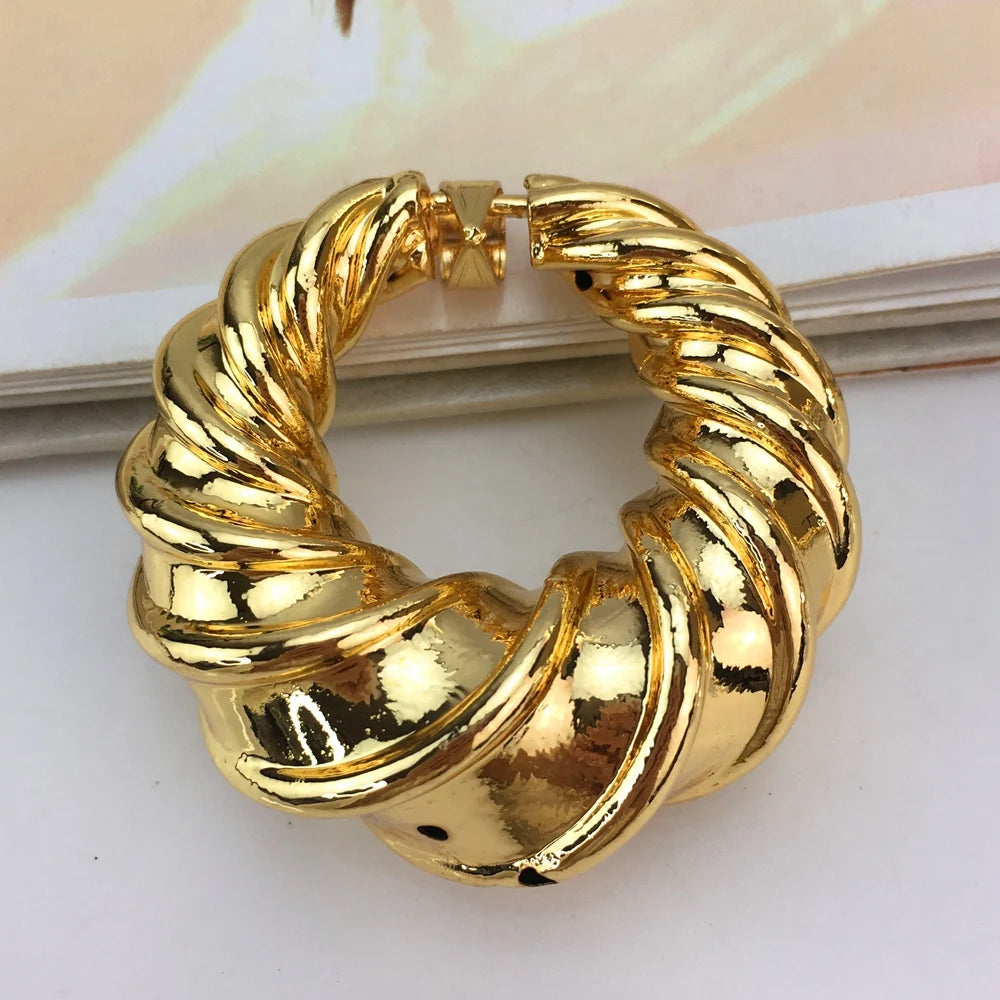 Dubai Women Hoop Earrings Necklace Set Fashion Bride Wedding Trendy African 24K Gold Color Copper Jewelry Set FHK16778
