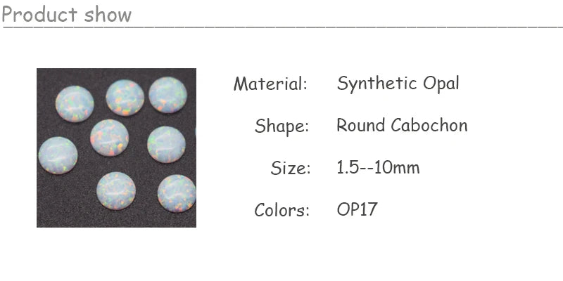 10pcs/Lot 1.25mm-10mm Flat Back Round Cabochon Synthetic Red Fire White Opal Stone OP17 For Jewelry Making