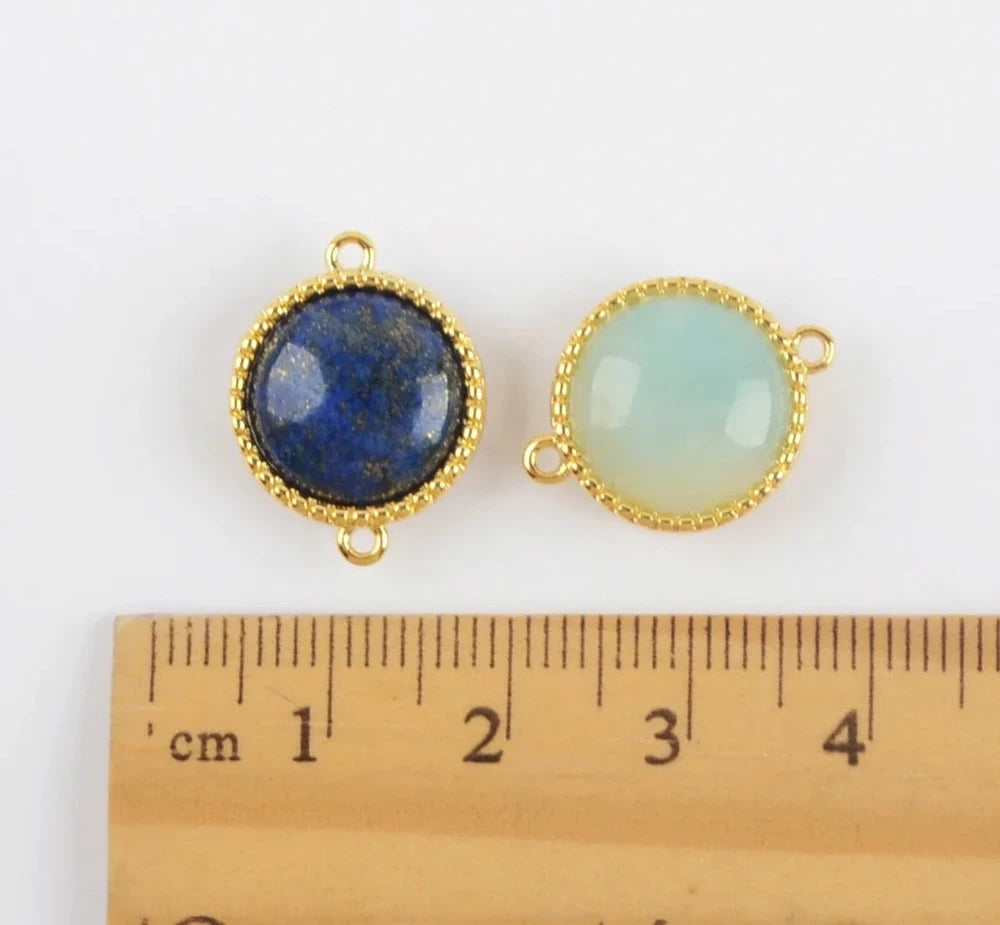 Natural Gemstone Connectors Jewelry Accessories 14mm Antique Micro Setting Multi-kind Necklace Pendant Double Charms