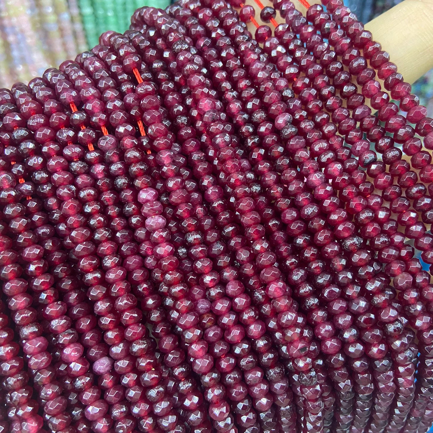 3x4mm Natural Stone Faceted Flat Red Ruby Stone Gemstone Spacer Loose Beads for Jewelry Making DIY Bracelet Necklace 14"