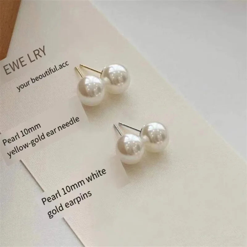 18K Gold Needle Natural Freshwater White and Gray Pearl 4-12mm 925 Sterling Silver Stud Earrings for Women Jewelry