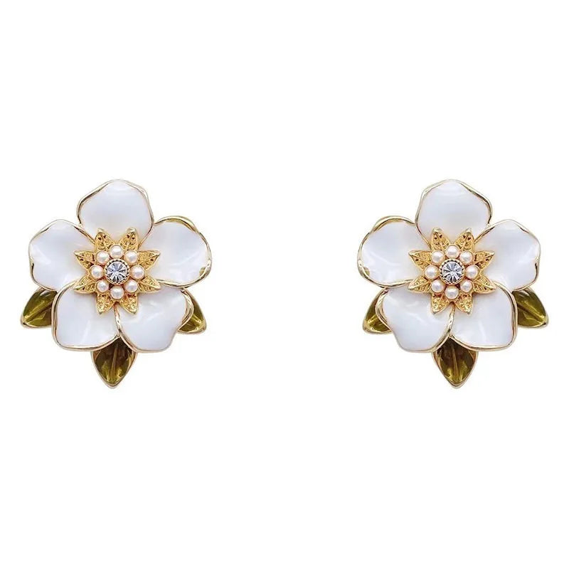 925 Silver Needle Crystal Pearl Leaf Flower Earrings For Women Jewelry 2024 Trending New Fresh Rural Style Stud Earrings Gift