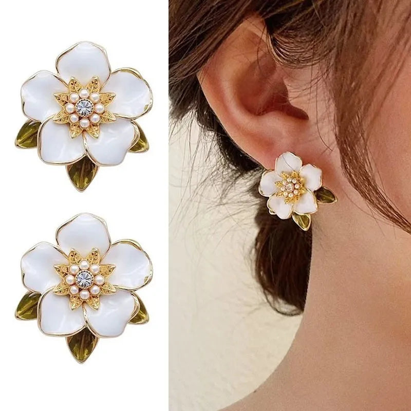 925 Silver Needle Crystal Pearl Leaf Flower Earrings For Women Jewelry 2024 Trending New Fresh Rural Style Stud Earrings Gift