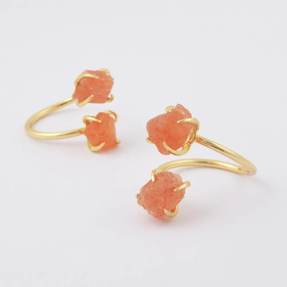 Freeform Quartz Claw Ring Irregularities Natural Stone for Women Fashion Drusy Gems Golden Plated Jewelry Party Rings