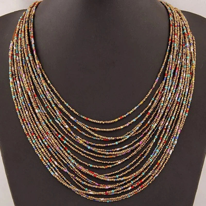 New fashionable personality Bohemian necklace long chain rice beads multi-layer necklace for women jewelry accessories wholesale