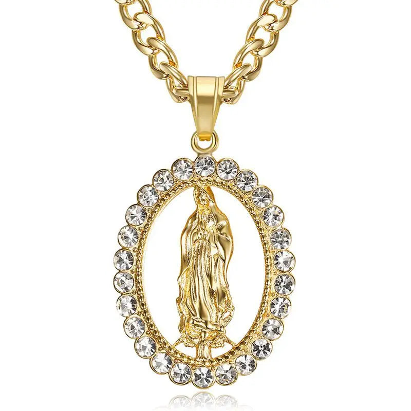 Fashion Income Europe and America Catholic Virgin Mary Necklace Religious Faith God Hip Hop Pendant Exquisite Party Gifts
