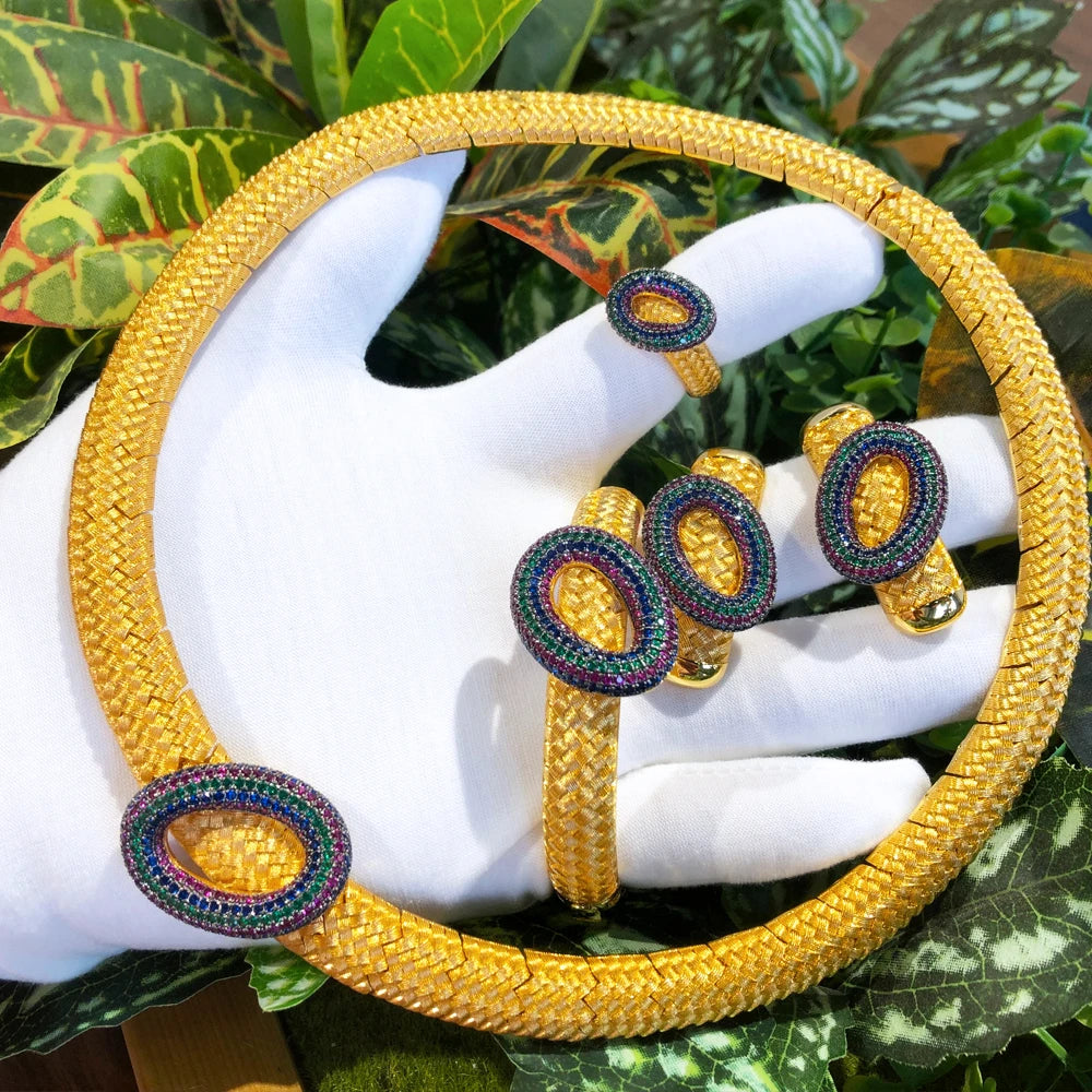 4PCS Jingo Leaf Flower Luxury African Jewelry Sets For Women Wedding Party Naija Bride Necklace Dubai Bridal Dress Jewelry