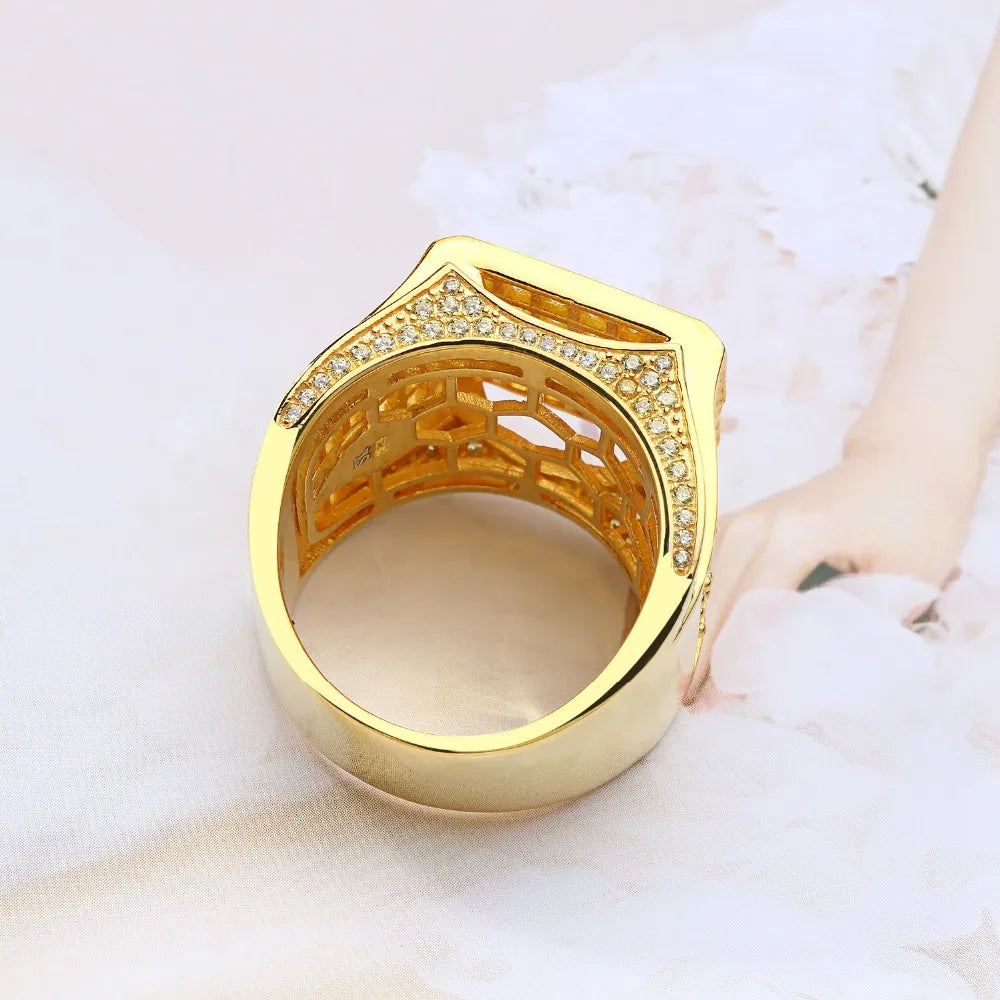 925 Sterling Silver Ring for Men Hip Hop Cubic Zirconia Ice Out Rings Gold Plated Cuban Fine Jewelry Male Zircon