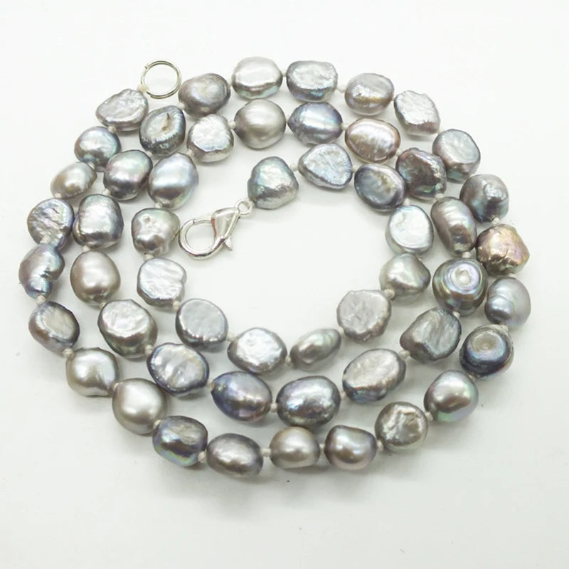 6mm Natural Gray Tahiti Baroque Pearl Necklace 45CM