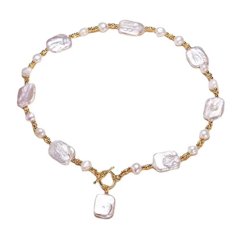 High Quality Trendy Natural Square Baroque Freshwater Pearl 14K Gold Filled Ladies Chains Necklace Jewelry For Women Gifts