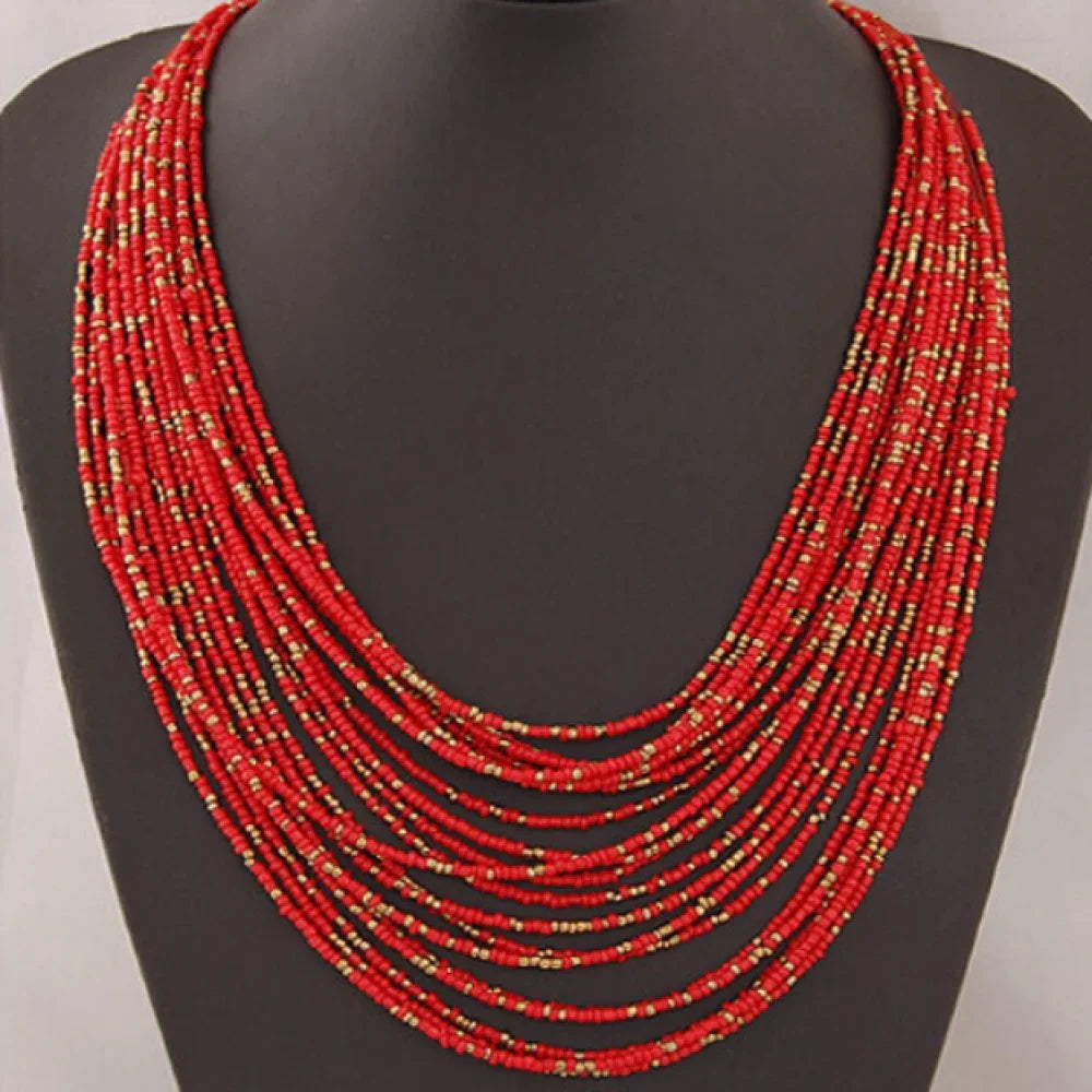 New fashionable personality Bohemian necklace long chain rice beads multi-layer necklace for women jewelry accessories wholesale