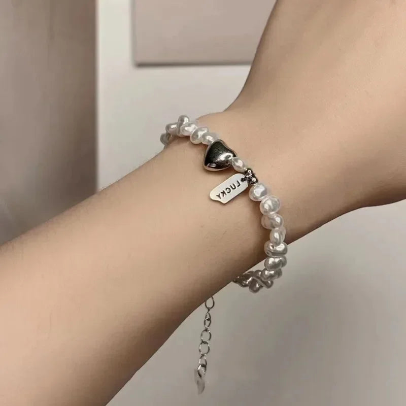New 925 Sterling Silver Bracelet Pearls Knots Bracelet for Women Fashion Heart Pearls Bracelet Luxury Jewelry Accessories Gift