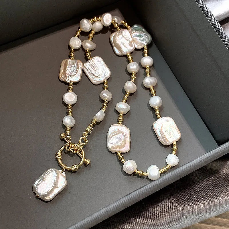 High Quality Trendy Natural Square Baroque Freshwater Pearl 14K Gold Filled Ladies Chains Necklace Jewelry For Women Gifts