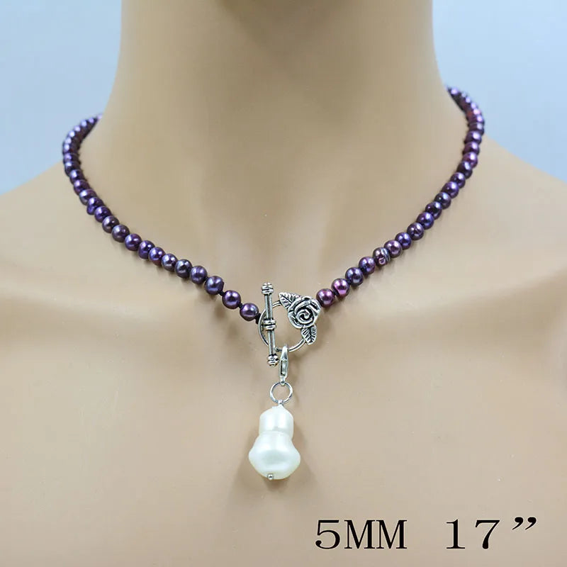 6mm Natural Gray Tahiti Baroque Pearl Necklace 45CM