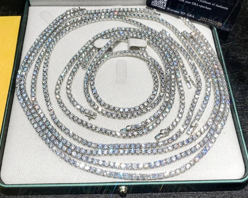 Hiphop Jewelry D VVS1 Width 2-6.5mm 925 Sterling Silver with GRA Fine Necklace for Women Moissanite Tennis chain Necklace