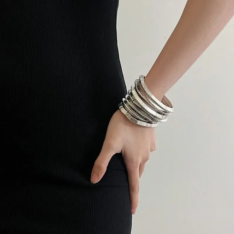 Modern Jewelry Popular Design Multi Layers Metal Stretch Bracelets For Women Party Gifts Fine Accessories 2024 Trend New