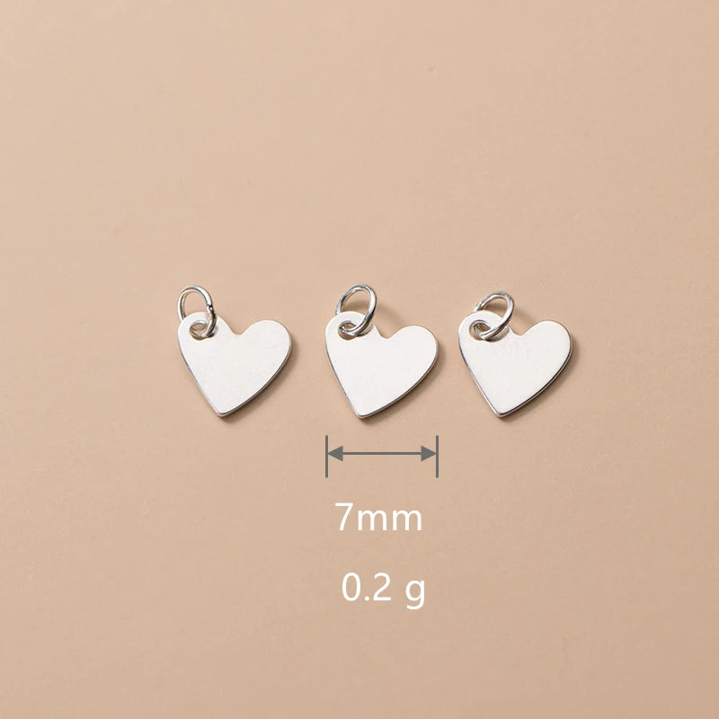 100% Real Sterling 925 Silver Accaccessories Simple Heart Charm Pendant For Bracelets and Necklaces Diy Material S0823