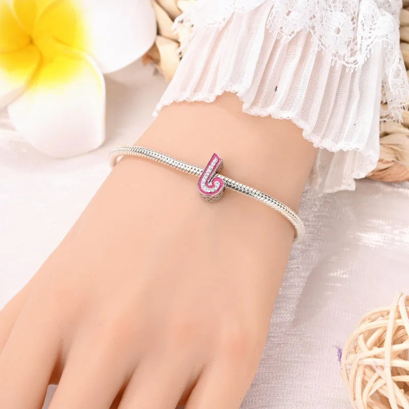 925 Sterling Silver Romantic Pink 26 Letters DIY Love Charms Beads Fit Pandora 925 Original Bracelets Fine Birthday Jewelry Gift