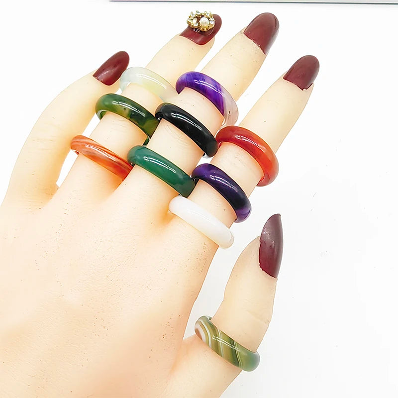 20pcs/50pcs/Lot Wholesale New Natural Veins Agate Stone Finger Rings for Women Hot Mix Colors Jewelry Fashion Wedding Joint Ring
