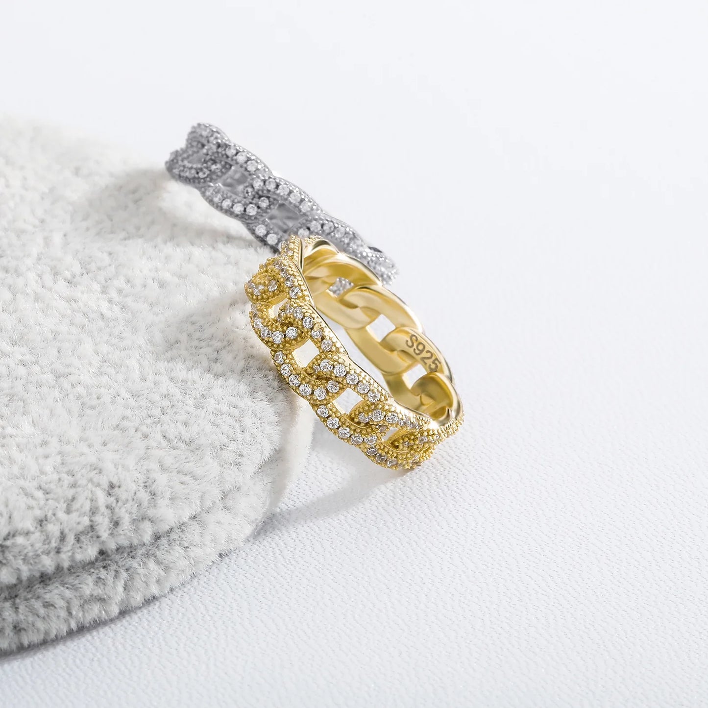 6mm Iced 3A Zircon Cuban Link Ring s925 Hiphop Jewelry Cubic Zirconia Miami Cuban Chain Ring Party Birthday Gift
