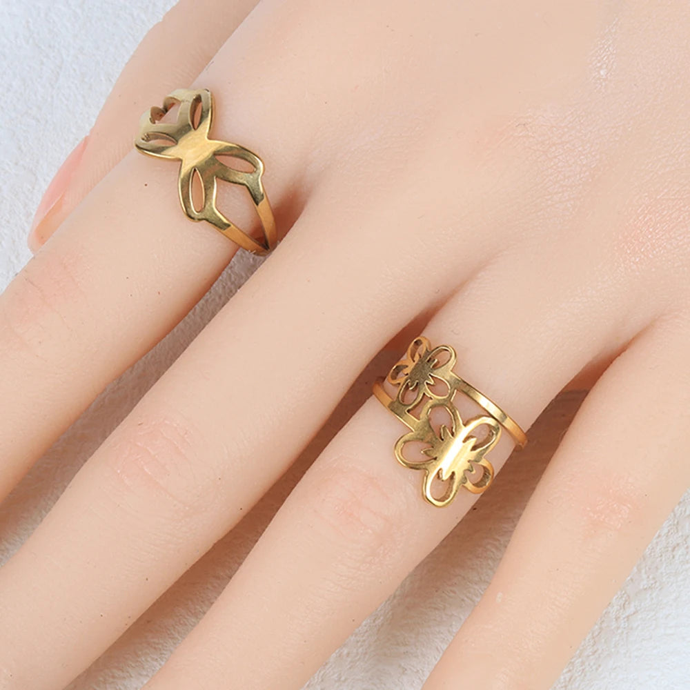 20pcs/lot Women's Fashion Stainless Steel Big And Small Hollow Cut Jewelry Rings Mix Love Flower Heart Style For Party Gift