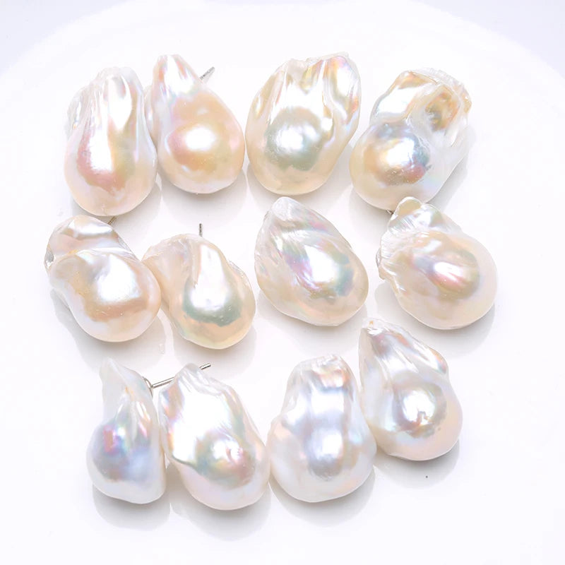Natural Freshwater Pearl 925 Sterling Silver Large Baroque Pearl Stud Earrings 15-25mm INS Fine Jewelry Gifts for Women EA