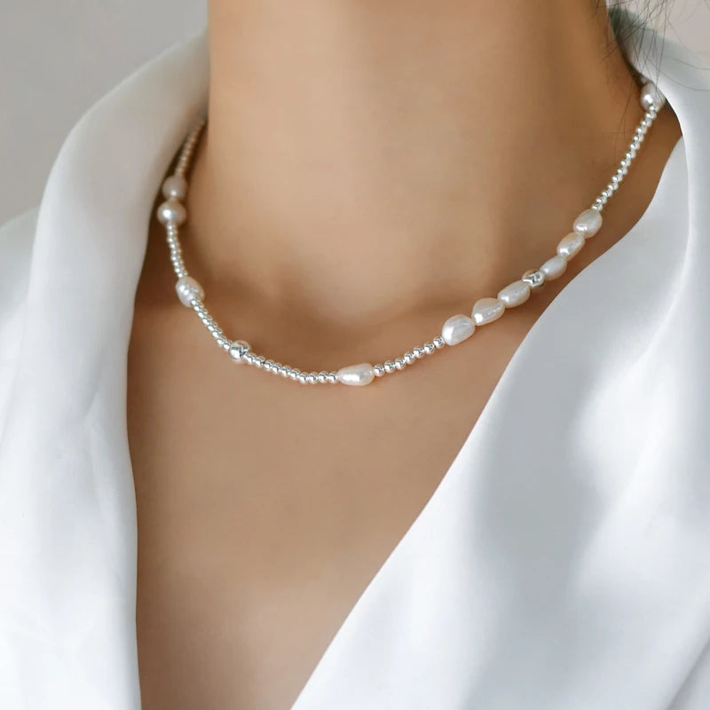 Natural Baroque Pearl Choker Necklace 925 Sterling Silver Jewelry for Women New Trend