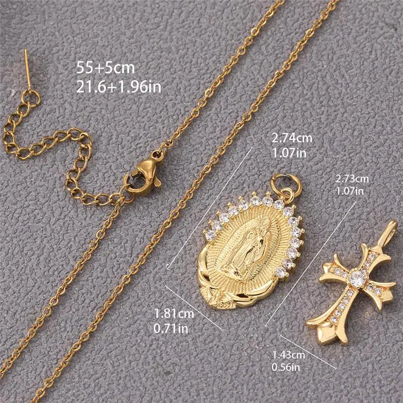 Multiple styles copper Necklace zircon Golden circular Cross Virgin Mary Pendent Necklaces For Charm Women Birthday Jewelr