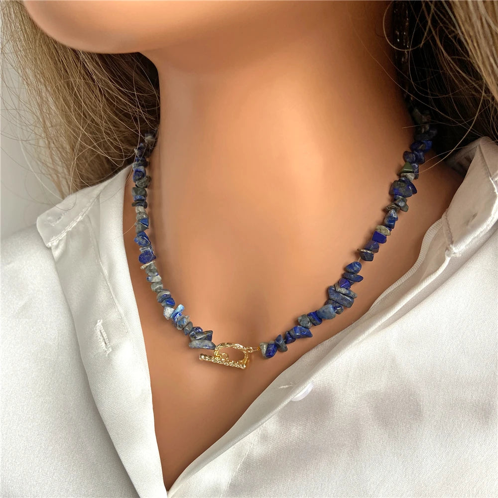 Natural Boho Gravel Choker 3-5mm Citrine Aquamarine Quartz Dalmation Irregular Stone Necklace For Women Healing Fashion Jewelry