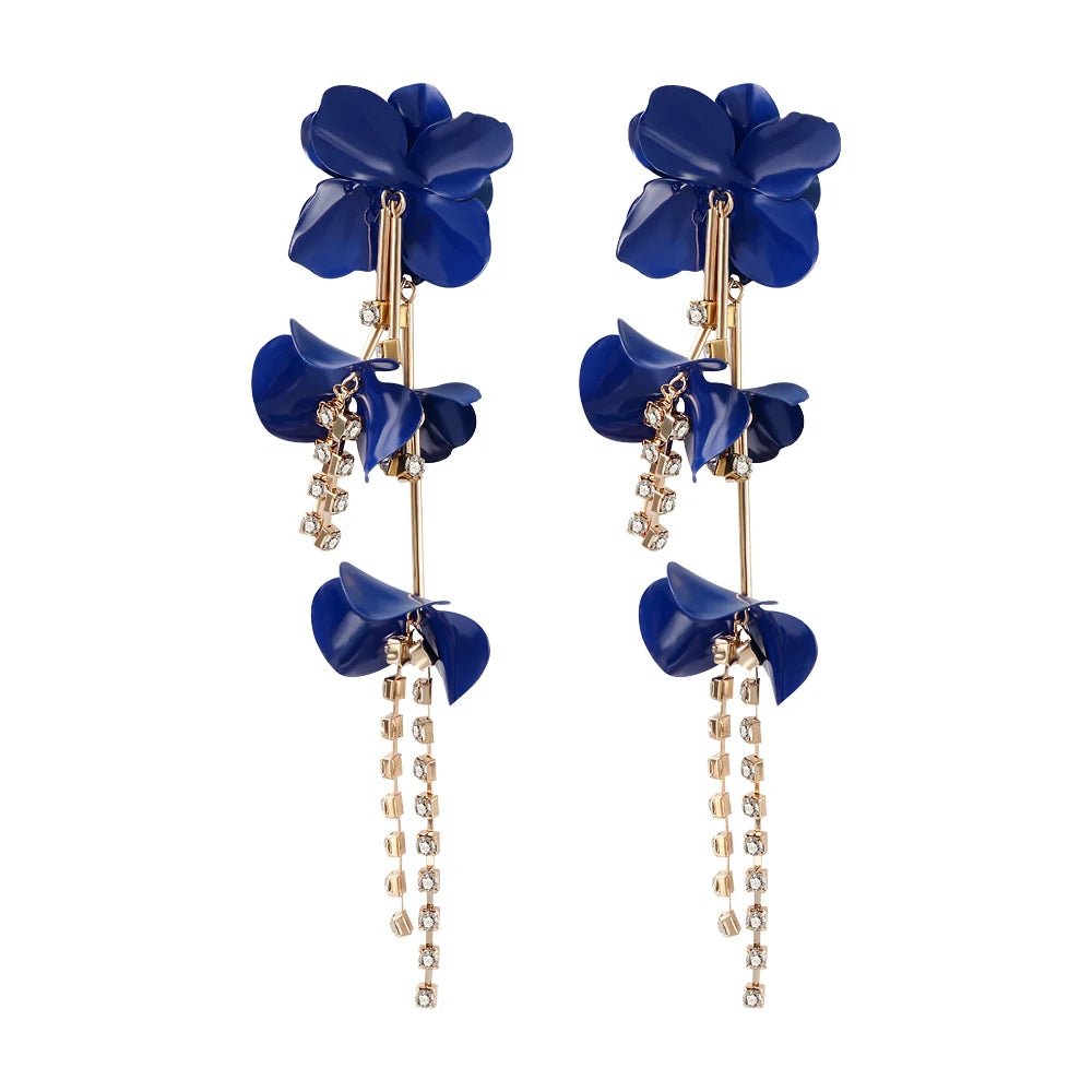 2024 Trend New Elegant Blue Big Rhinestone Earrings for Women Luxury Crystal Dangle Earrings High-quality Statement Jewelry Gift