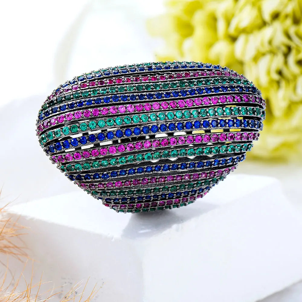 2025 Trendy Multicolor Big Bold Statement Ring for Women Cubic Zircon Finger Rings Beads Charm Ring Bohemian Beach Jewelry