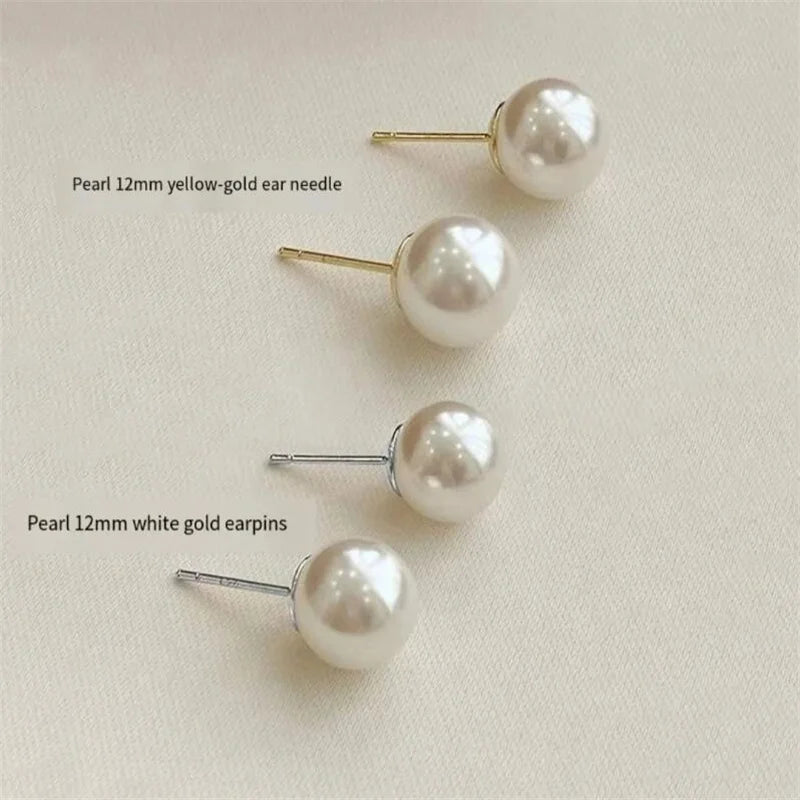 18K Gold Needle Natural Freshwater White and Gray Pearl 4-12mm 925 Sterling Silver Stud Earrings for Women Jewelry