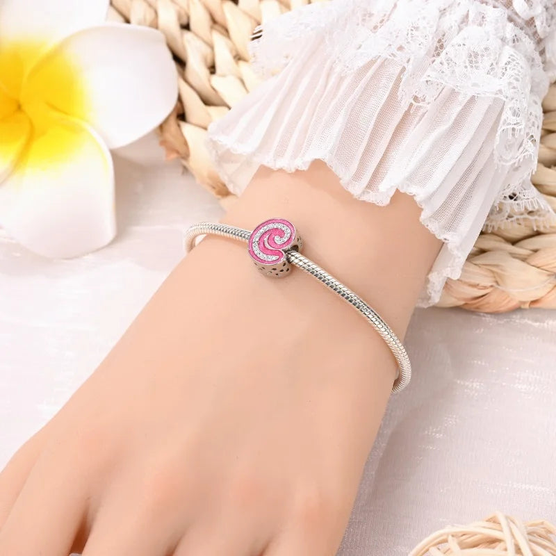 925 Sterling Silver Romantic Pink 26 Letters DIY Love Charms Beads Fit Pandora 925 Original Bracelets Fine Birthday Jewelry Gift