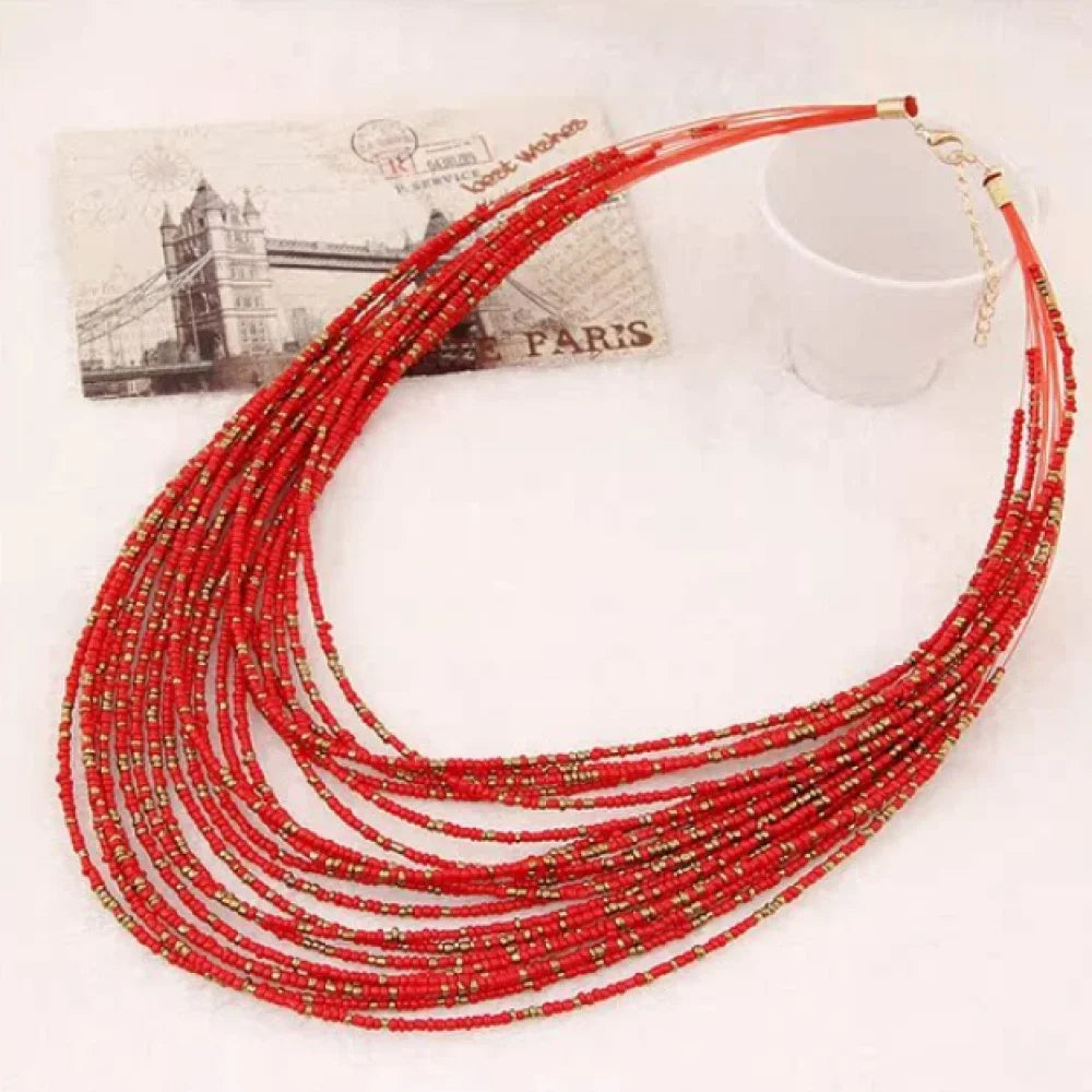 New fashionable personality Bohemian necklace long chain rice beads multi-layer necklace for women jewelry accessories wholesale