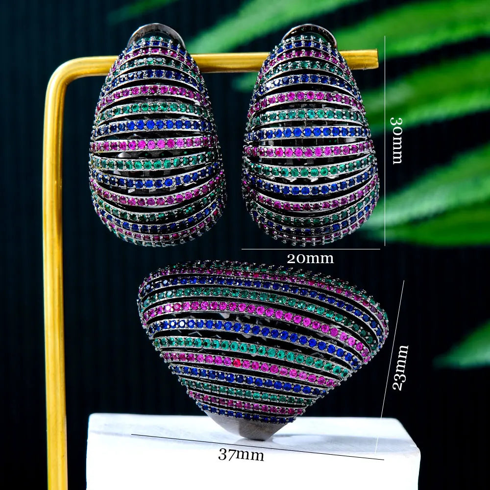 2025 Trendy Multicolor Big Bold Statement Ring for Women Cubic Zircon Finger Rings Beads Charm Ring Bohemian Beach Jewelry
