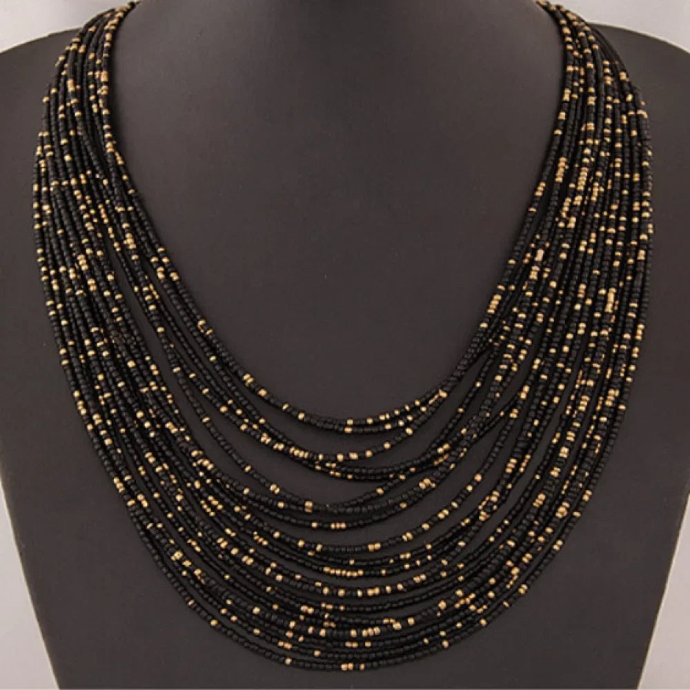New fashionable personality Bohemian necklace long chain rice beads multi-layer necklace for women jewelry accessories wholesale