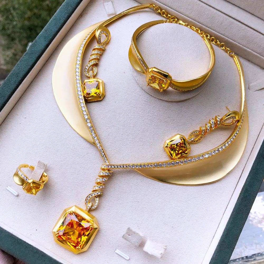 4PCS Green CZ Luxury African Jewelry Set For Women Wedding Party Zircon Crystal Dubai Bridal Jewelry Set Gift