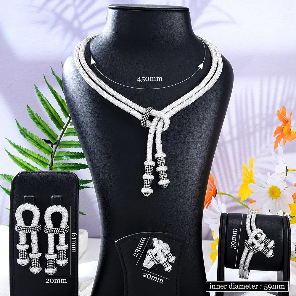 Hiphop 4PCS African Crossover Dance Jewelry Sets for women Wedding Cubic Zircon Indian Dubai Bridal Necklace Earring