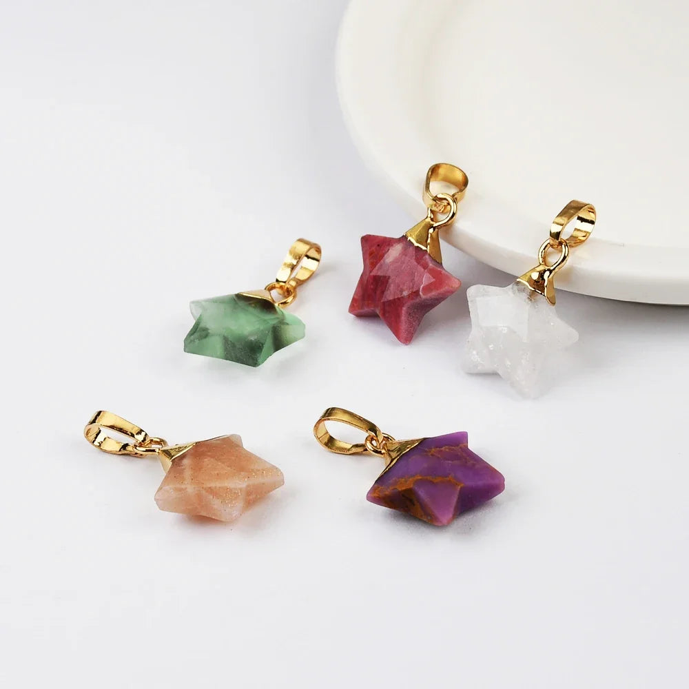 Mix Color Multi-kind Stone Golden Plated Natural Star Shaped Moonstone Faceted Pendant For Women Necklaces Jewelry Gifts