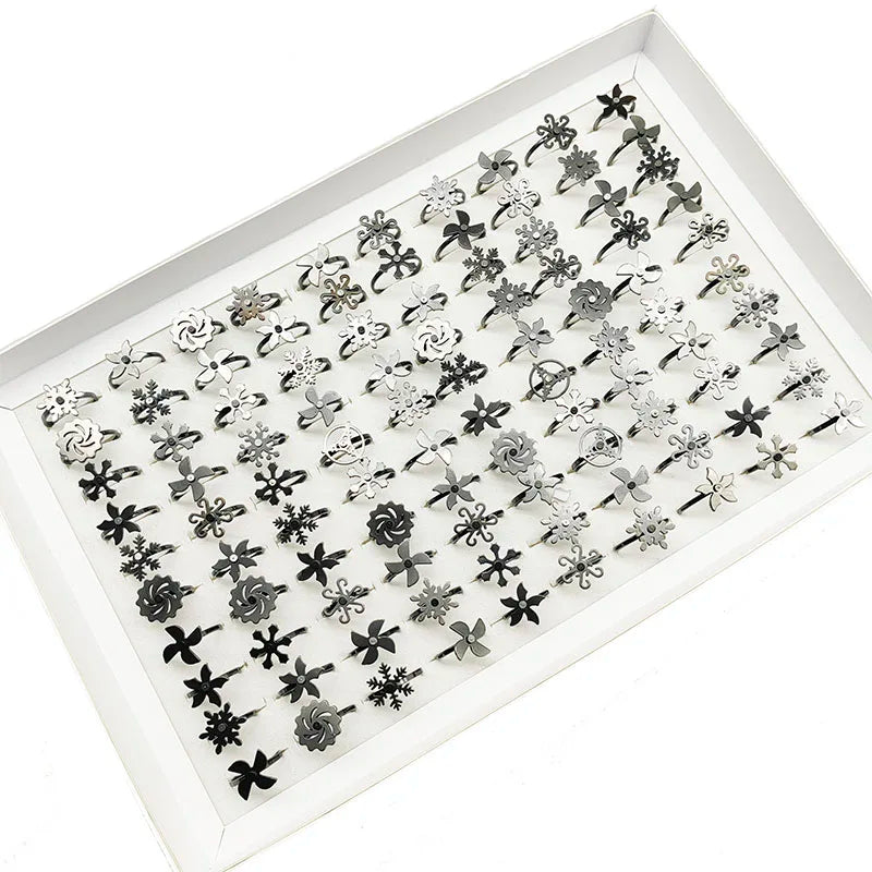 20pcs/Lot Wholesale New Style Rotate Stainless Steel Finger Rings For Women Windmill Snowflake Relief Anxiety Decompress Jewelry