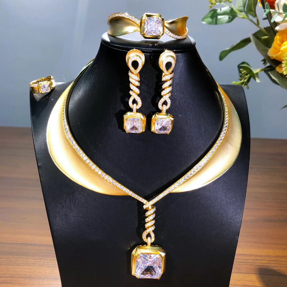 4PCS Green CZ Luxury African Jewelry Set For Women Wedding Party Zircon Crystal Dubai Bridal Jewelry Set Gift