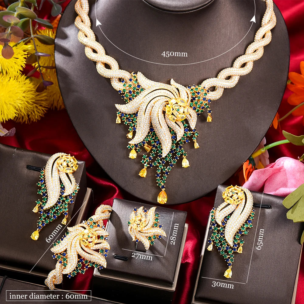 4PCS Luxury African Jewelry Set For Women Wedding Bridesmaid Jewelry Sets Necklace Earring Bracelet Ring Party Sets