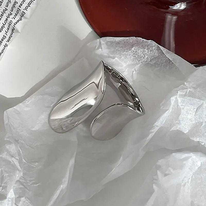 Foxanry Minimalist Silver Color Cuff Rings for Women Couples New Fashion Creative Smooth Pattern Geometric Party Jewelry Gifts