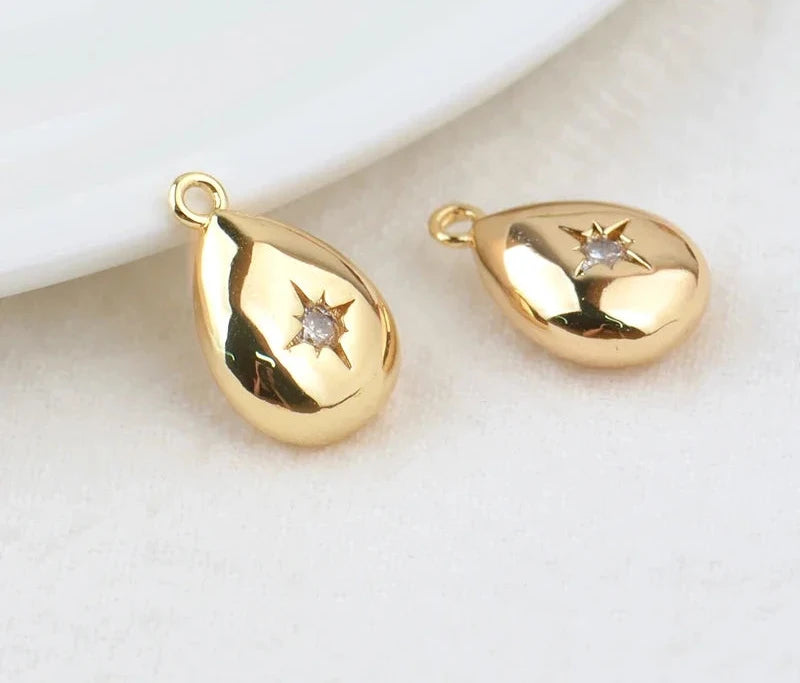(203) 10x15MM 24K Gold Color Plated Brass with Zircon Star Charms Pendants High Quality Jewelry Findings Earrings Accessorie