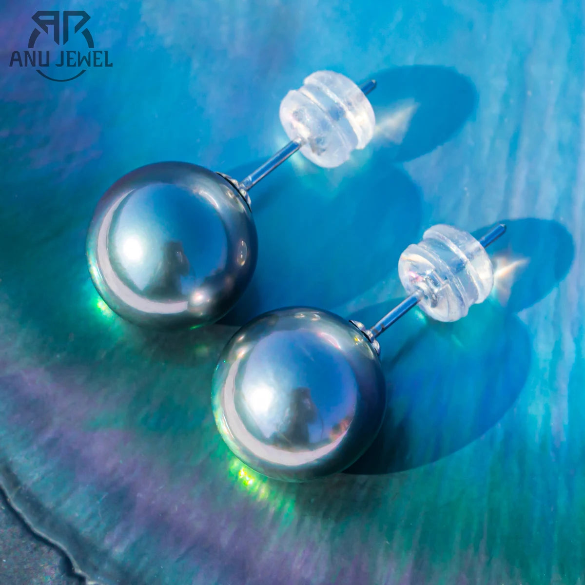 18K Gold Tahitian Pearl Stud Earrings With Certificate AAA Grade High Luster Seawater Pearl Earrings For Woman