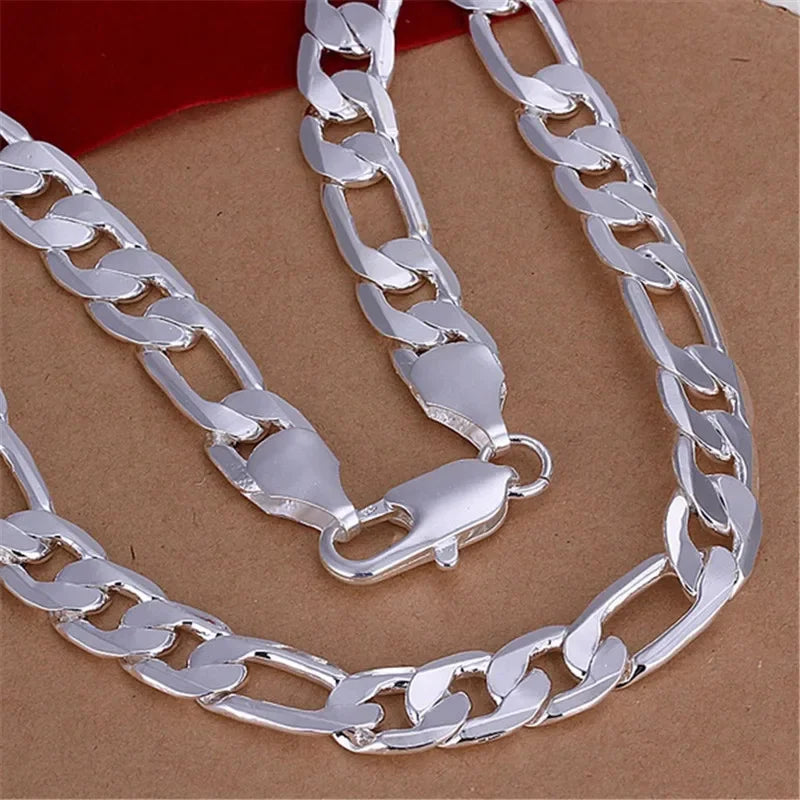 925 Sterling Silver Necklace For Men Classic 12MM Cuban Chain 18-30 Inch Charm High Quality Fashion Jewelry Wedding