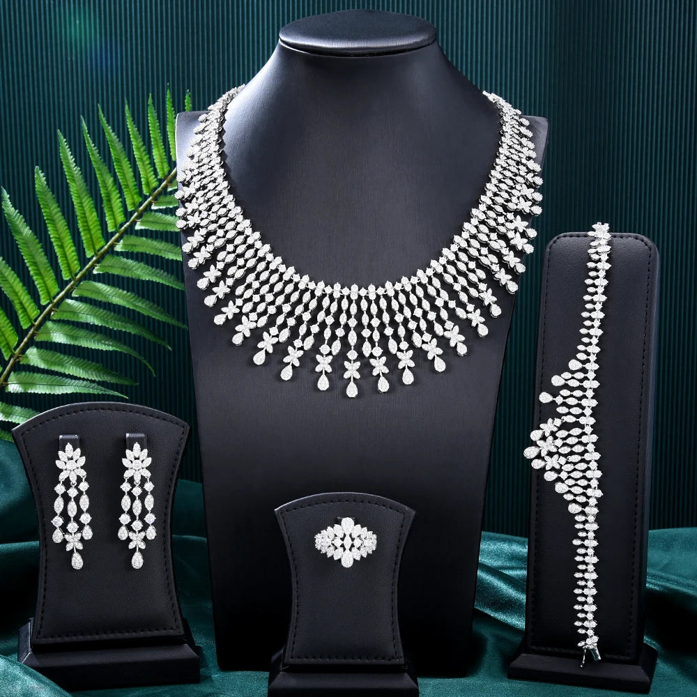 4pcs African Bridal Zircon Chokers Jewelry Set For Women Dubai Nigeria Wedding Necklace Earring 2023
