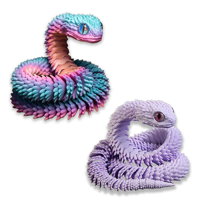 3D Printed Snake Model Viper Snake Figurine Movable Joint Simulation Toys Creative Desktop Car Ornaments Colorful Crafts