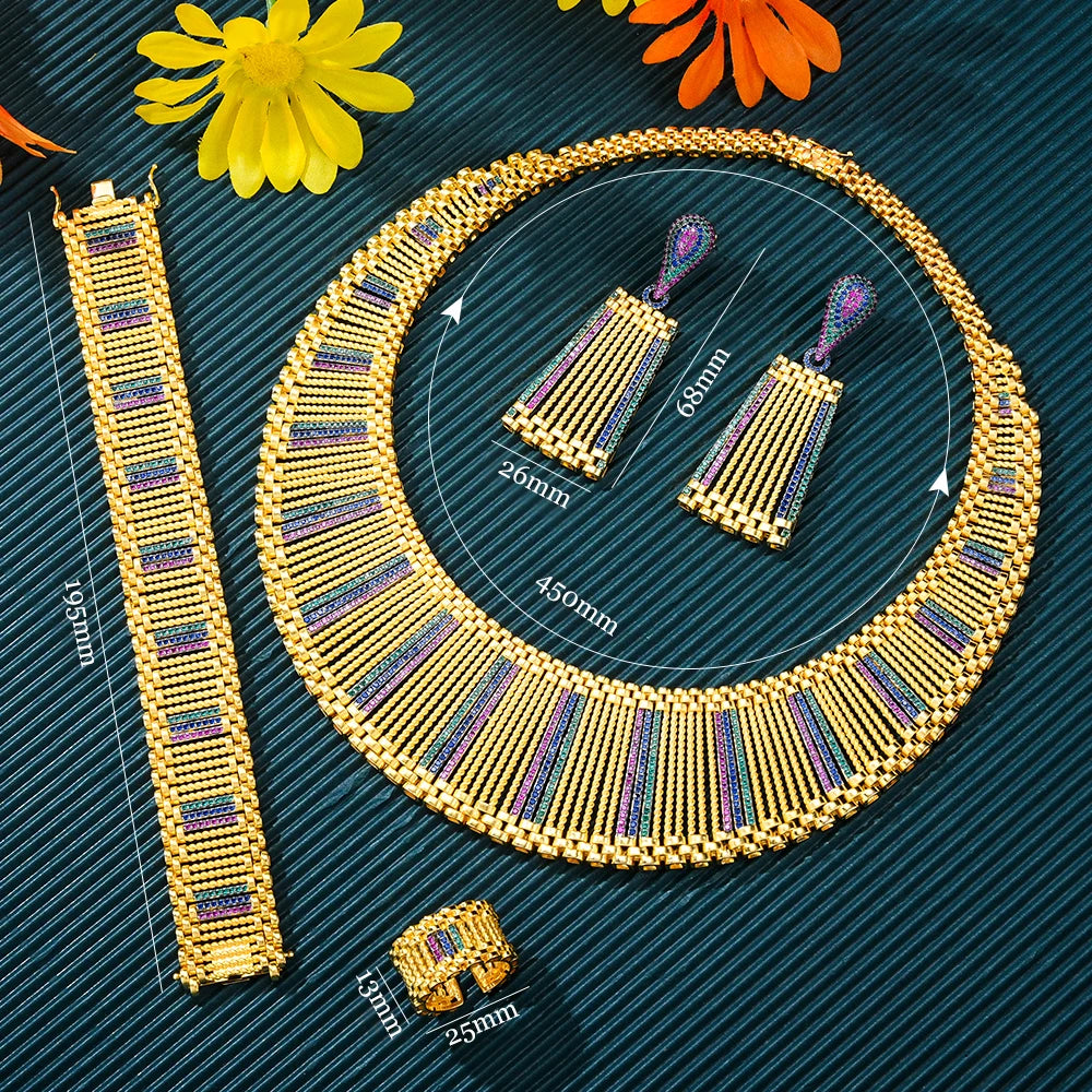 4PCS Luxury African Jewelry Set For Women Wedding Bridesmaid Jewelry Sets Necklace Earring Bracelet Ring Party Sets